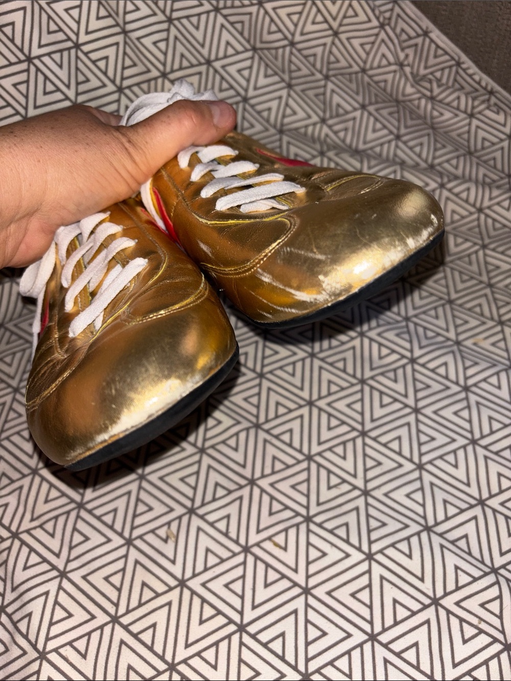 Nike Gold Leather Sneaker with Red Swoosh and White Laces - Picture 3 of 11
